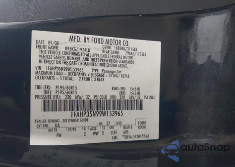 2009 Ford Focus Se из США, поврежденный, VIN 1FAHP35N99W153965